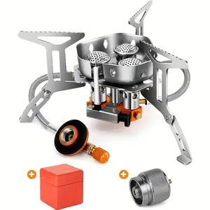 3500w/6800w Windproof Camping Stove with Piezo Ignition, Fuel Canister Adapter, Carry Case, Collapsible Burner for Hiking, Backpacking, and Picnics