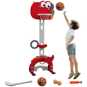 Qaba 5-in-1 Kids Basketball Hoop, Toddler Sports Activity Center, 5 Level Adjustable Height Basketball Goal with Soccer, Golf, Ring Toss & Throw Ball Game for Boys Girls 3-6 Years Indoor, Red seray playground  basketball toddler basketball hoop  bf  gear