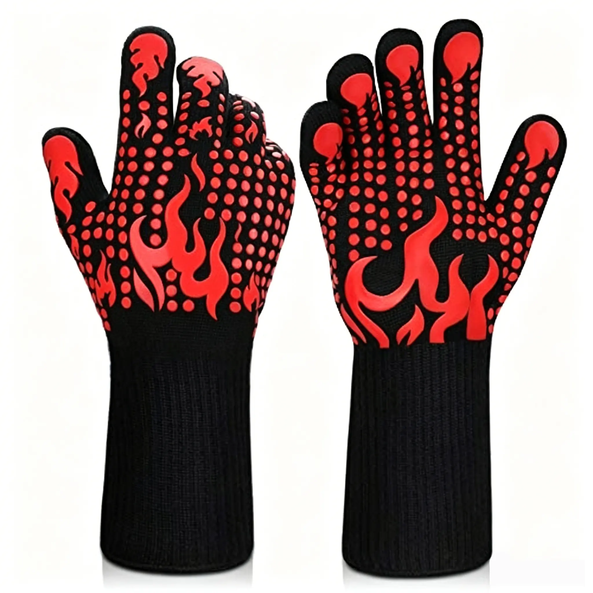 Durable Silicone BBQ Gloves - Heat Resistant, Non-Slip Oven Mitts for BBQ Lovers, Home Cooks; Cooking, Grilling, Gardening Use - High Temp Protection for Kitchen, Outdoor Tasks
