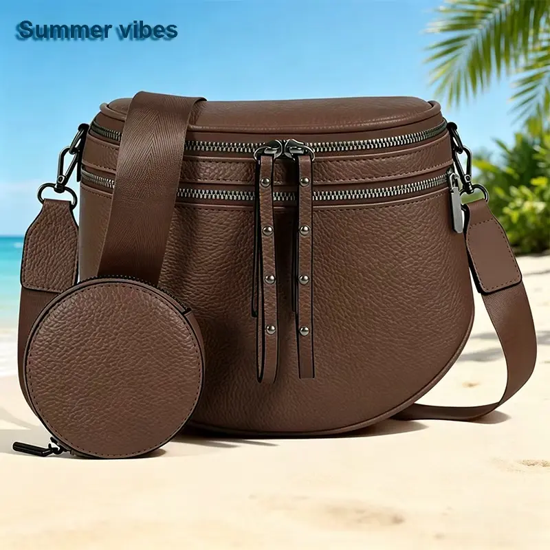 CHERUBEL Women's 3-in-1 Convertible Crossbody & Shoulder Bag - PU Leather, Casual Plain, Water-Resistant, Lightweight Double-Zip High-Capacity Everyday Carry Organizer with Adjustable Strap, Coin Purse, Dry Clean Compatible, Purses