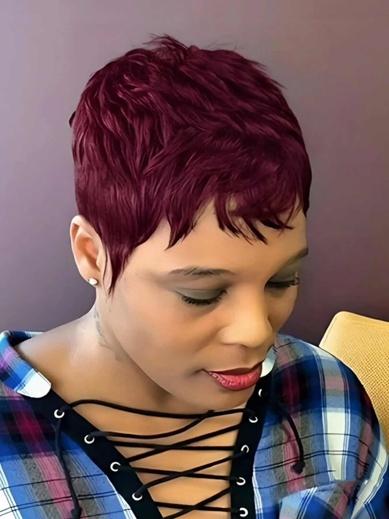 Straight Pixie Cut Wig Human Hair 180% Density Glueless Machine Made Rose Net Pixie Cut Synthetic Wig for Women, 180% Density, Machine  main image 2