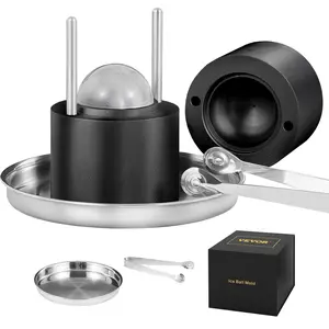 VEVOR Ice Ball Press, Summervibes,Summervibes, 2.4" Ice Ball Maker, Aircraft Al Alloy Ice Ball Press Kit for 60mm Ice Sphere, Ice Press with Tong and Drip Tray, for Whiskey, Cocktail, Bourbon, Scot on Party & Holiday, Black