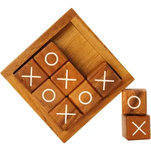 Tic Tac Toe for Kids and Adults Coffee Table Living Room Decor and Desk Decor Family Games Night Classic Board Games Wood Rustic for Families Size 4 Inch