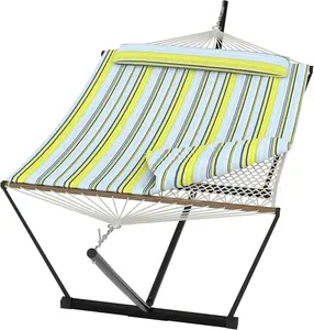 Gaomon 2-Person Durable Portable Outdoor Cotton Rope Hammock with Stand, Polyester Fabric Pad, and Portable Carrying Bag, for Patio, Backyard, Durable Portable Hammock, Polyester Fabric Hammock