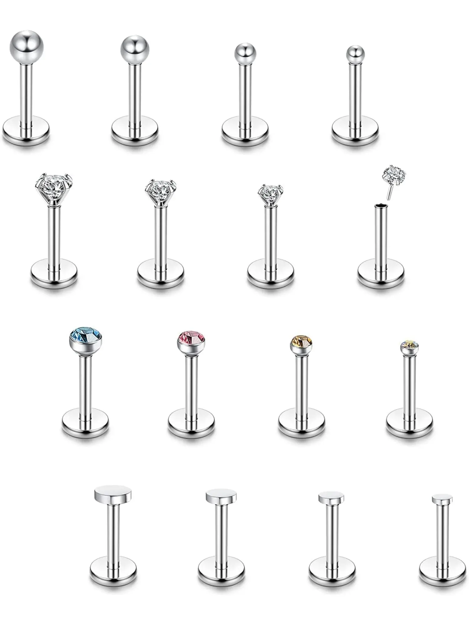 16 Pieces 16g 18g 20g Stainless Steel Piercing Lip Labret Rings Tragus Helix Piercing for Nose Monroe Body Piercing Jewelry for Women 6mm 8mm, Stainless Steel Piercing Disc Piercing Ball Holder