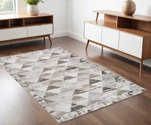 212 MAIN 4x6 ft. Machine-Woven Polyester Abstract Area Rug, Beige & Brown Rectangular Modern Area Rug, Stain-Proof, Distressed, Indoor Use, Abstract Area Rugs
