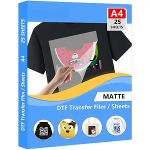DTF Transfer Film A4 25 Sheets for Sublimation or DTF Inkjet Printer, Double-Sided Matte PET Heat Transfer Paper, Direct Printing  T-Shirt and  Color Fabrics
