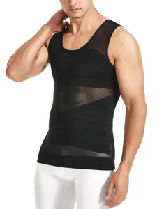 Men's Plain U Neck Sheer Tulle Shapewear Tank Top, Minimalist High Stretch Tummy Control Waist Reducing Shapewear Shaper Vest, Breathable Mesh Shapewear Menswear,Compression Vest Fitness,summer outfits
