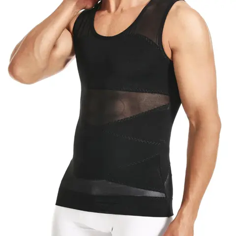 Men's Plain U Neck Sheer Tulle Shapewear Tank Top, Minimalist High Stretch Tummy Control Shaper Vest, Breathable Mesh Shapewear Menswear,Compression Vest Fitness,summer outfits,Belly Slimming,Undershirt Tank Top, Waist Trainer Vest