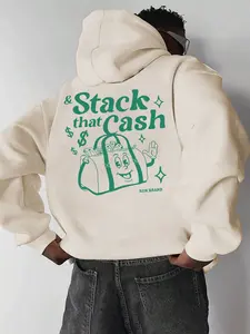 Men's New Style Stack Print Hoodie, Casual Loose-Fit Long Sleeve Pullover with Pocket Design, Perfect for Fall & Winter Seasons