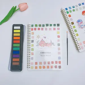 Watercolor Painting Set (painting Book + 12 Colors), New Watercolor Painting Book, Joyful Christmas Theme, Rich Color Combinations, Beginner Friendly, Drawing Paper, Watercolor Workbook