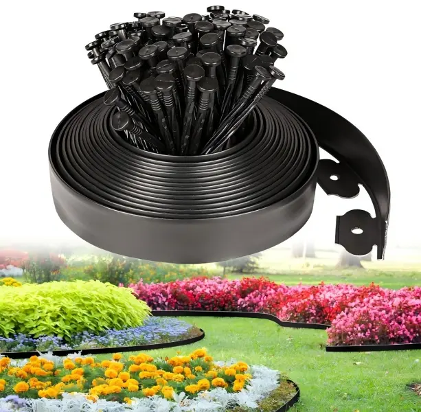 No-Dig Plastic Garden Edging Kit - 2 in Tall, 33 ft Long, Flexible Lawn Borders with 30 Pcs Spikes, All-Weather Durability for Landscaping Flower Beds