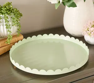Home Reflections 15" Scalloped Metal Round Tray with Feet