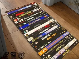 Horror Movie Themed Rug, Nostalgic Retro Style Rug, Vhs Case Themed Horror Rug, Home Theater TV Room Rug