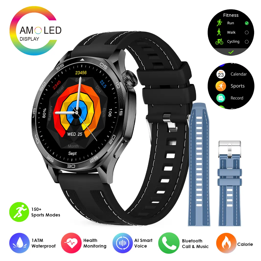 AM29 Smartwatch - Ultra-Thin IP67 Waterproof Wearable Device with AMOLED Display, ChatGPT AI Translator, Bluetooth Calling, 150 Sports Modes, Heart Rate SpO2 Sleep Tracking, Silicone Band, Android Compatible, Walking Monitor, Unisex Gift