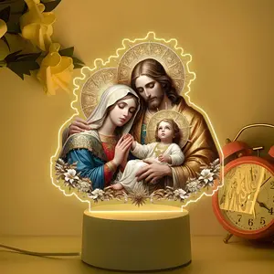 Acrylic LED Decorative Night Light, Jesus Birth Scene, Christmas Theme, USB Powered, Warm Light, Button Control, Perfect for Bedroom Decor