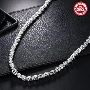 925 Sterling Silver Plated Rope Chain Lobster Clasp Silver Chain for Men Women Silver Necklace Chain Silver Rope Twist Necklace