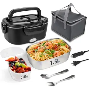 Nifogo Electric Lunch Box 100W 1.8L Food Heater Portable with Tableware & Lunch Bag for Car Home Office Travel Non Battery Powered Lunch Box with Fork Spoon