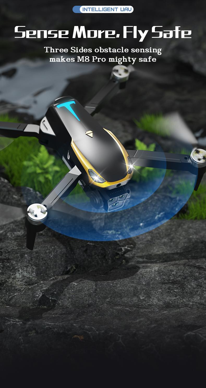 M8 Pro 2026 Foldable Aerial Drone with 4K UHD EIS Anti-Shake Camera, GPS Precise Positioning System, 5G WiFi FPV Real-time Transmission,   Intelligent Obstacle Avoidance, Auto Return, 360° Stunt Roll, 2 Batteries for Adults Beginners Aerial Photography