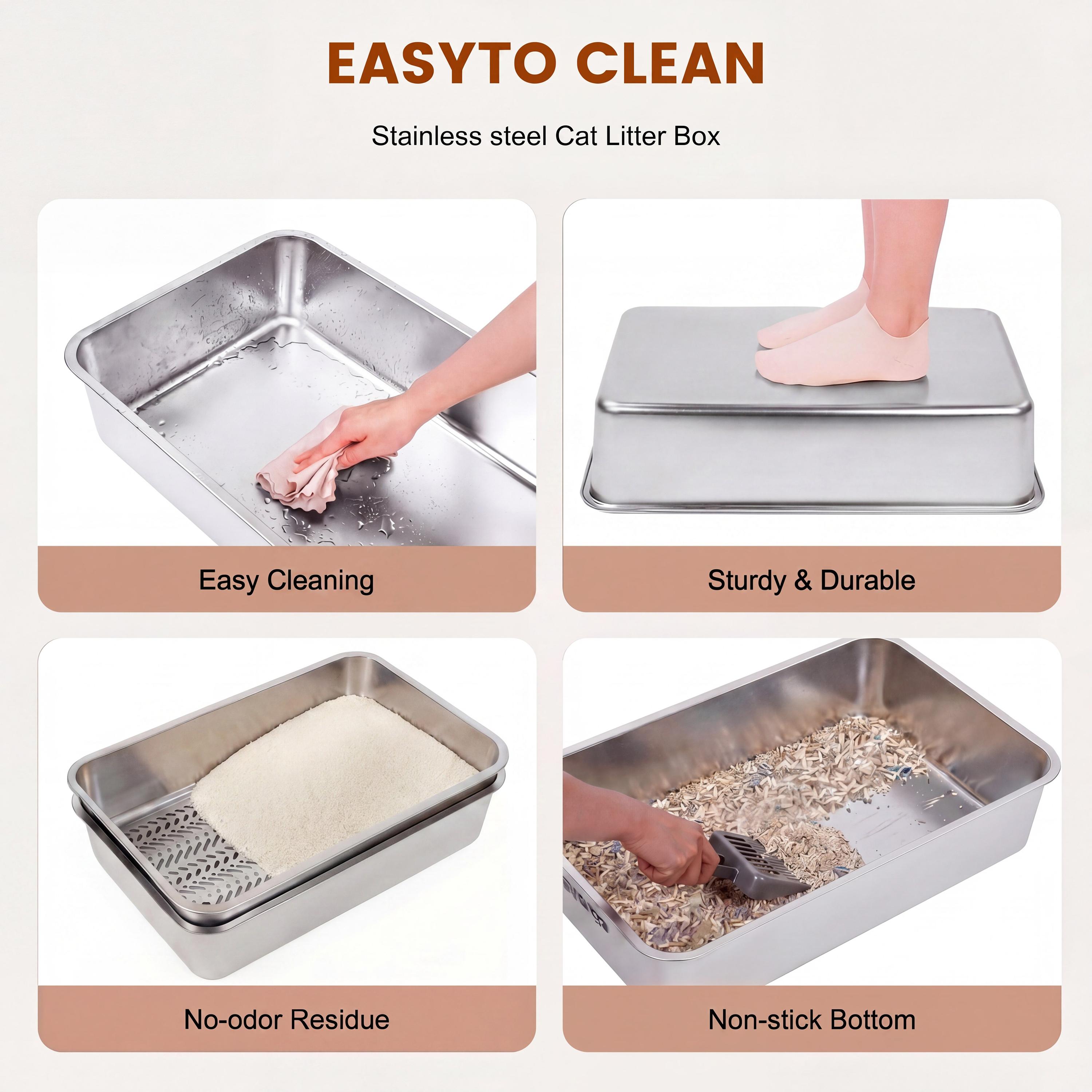 Topyangs XL Sifting Litter Box ,Stainless Steel Sifting Box, Easy to Clean Catbox with High Sides, ,Litterbox Topyangs XL Sifting Litter Box ,Stainless Steel Sifting Box, Easy to Clean Catbox with High Sides, ,Litterbox