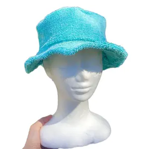 Handmade Reworked Terrycloth Bucket Hat- Aqua