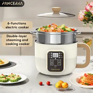 PANCERKA Electric Hot Pot with Steamer Basket, 1.6L Mini Electric Pot and Steam Pot, Nonstick BPA-Free Multi-Cooker for Ramen, Pasta, Soup, Eggs, Oatmeal, Stir-Fry, Steaming