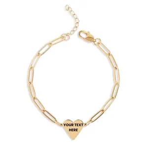 Engraved Heart Bracelet 18k Gold Paperclip Chain