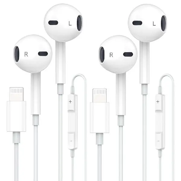 2 Pack Wired Earbuds for iPhone with Microphone & Volume Control, Noise Cancelling Earphones Compatible with iPhone 14/13/12/11/XR/XS/X/8/7/SE/Pro Max, In-Ear Headphones for iOS Devices