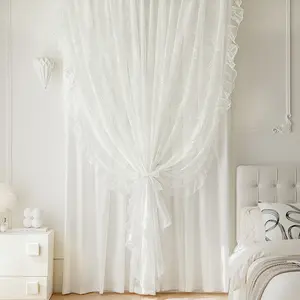 1pc Rococo-Style White 2-in-1 Sheer & Fabric Window Curtain - Semi-Blackout (Light-Filtering & Private), Embroidered Sheer + Double Ruffles, Grommet-Top Elegant, Lightweight & Textured (French Palace Vibe)
