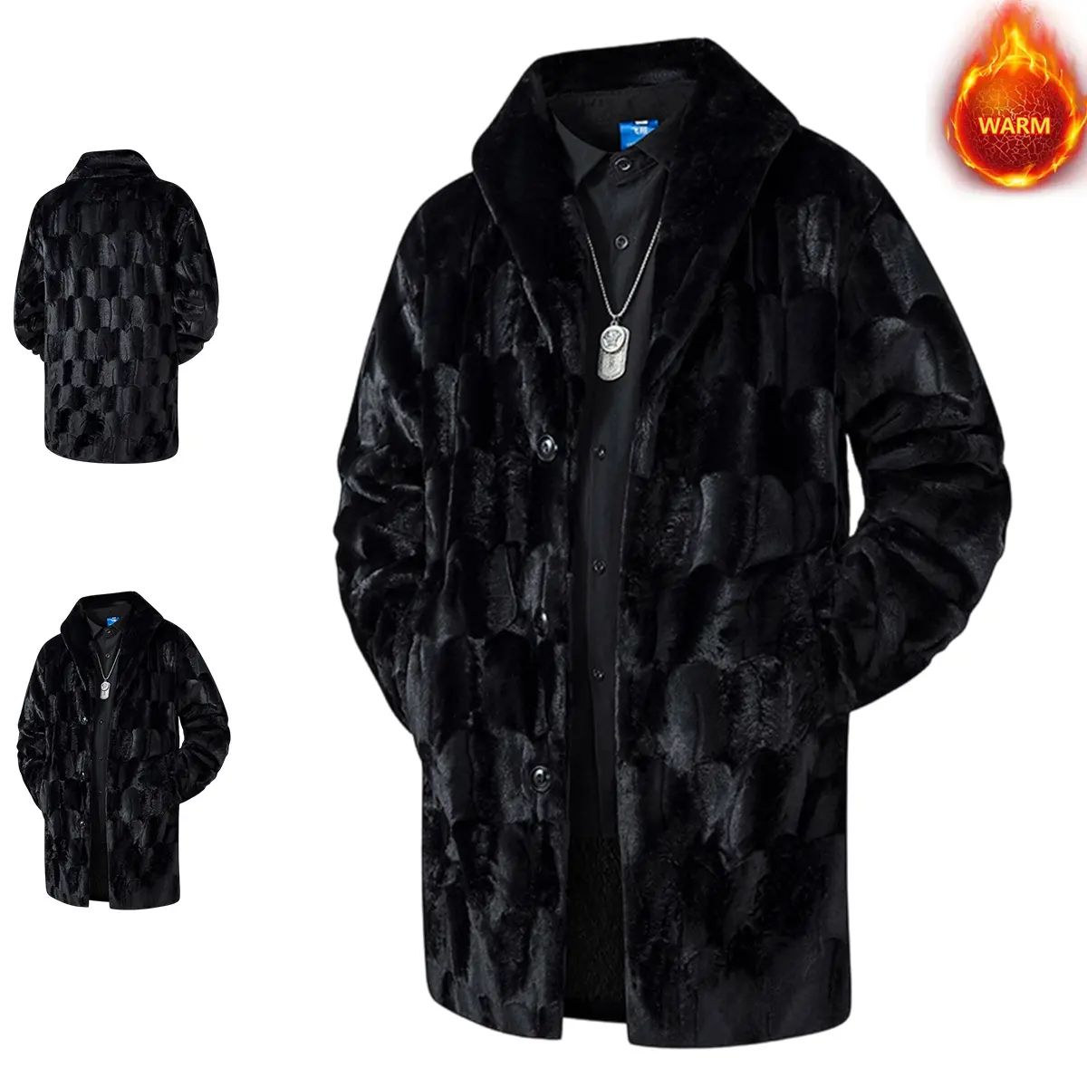 Men's Retro Plaid Long Coat, a Stylish Button-Front Fleece-Lined Jacket with Large Lapel for Autumn and Winter, Menswear, Casual, Long Sleeve, Tops, Knitting, Snap Buttons, None