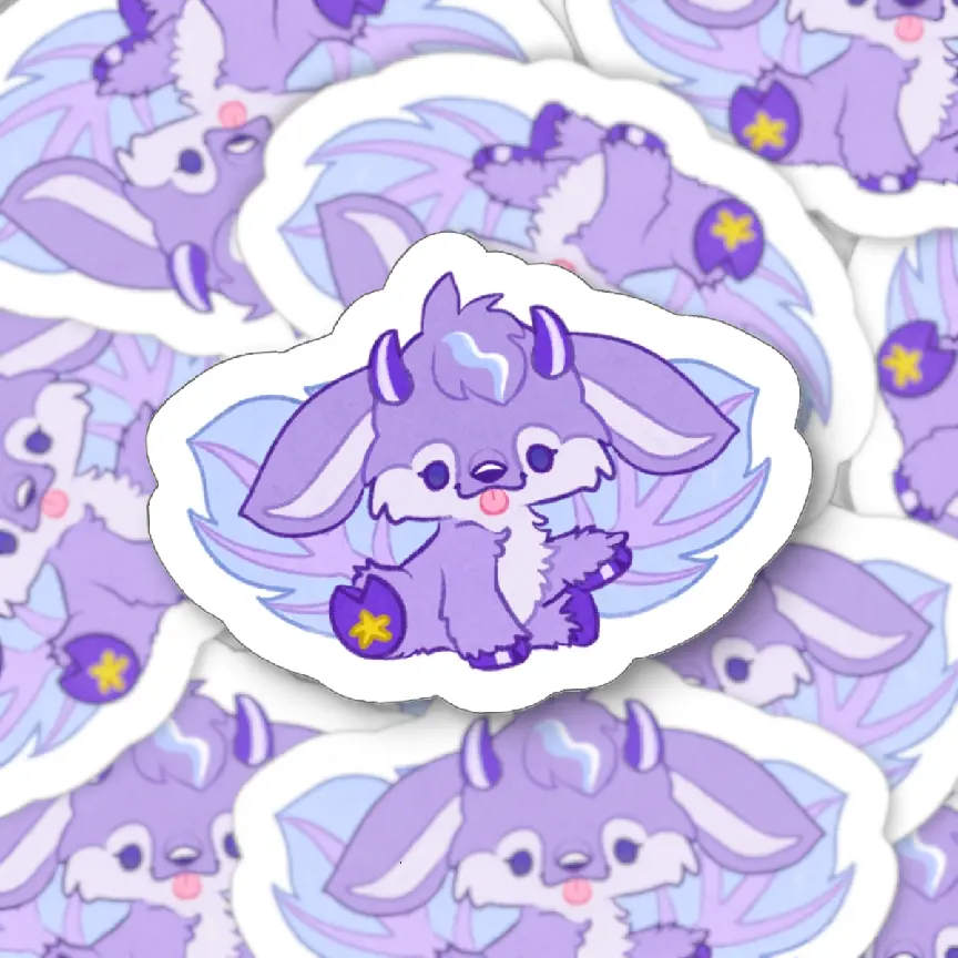 Purple Faerie Fantasy Pixie Die-Cut Vinyl Sticker 4in, Cute Goat Deer Sticker, Laptop Decals, Kawaii Animal Stickers