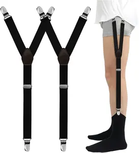 2 count Shirt Stays for Men Black Elastic Adjustable Shirt Garters With Anti-Slip Clip 1Pair For Hiking Garters,Extendable Shirt Keepers