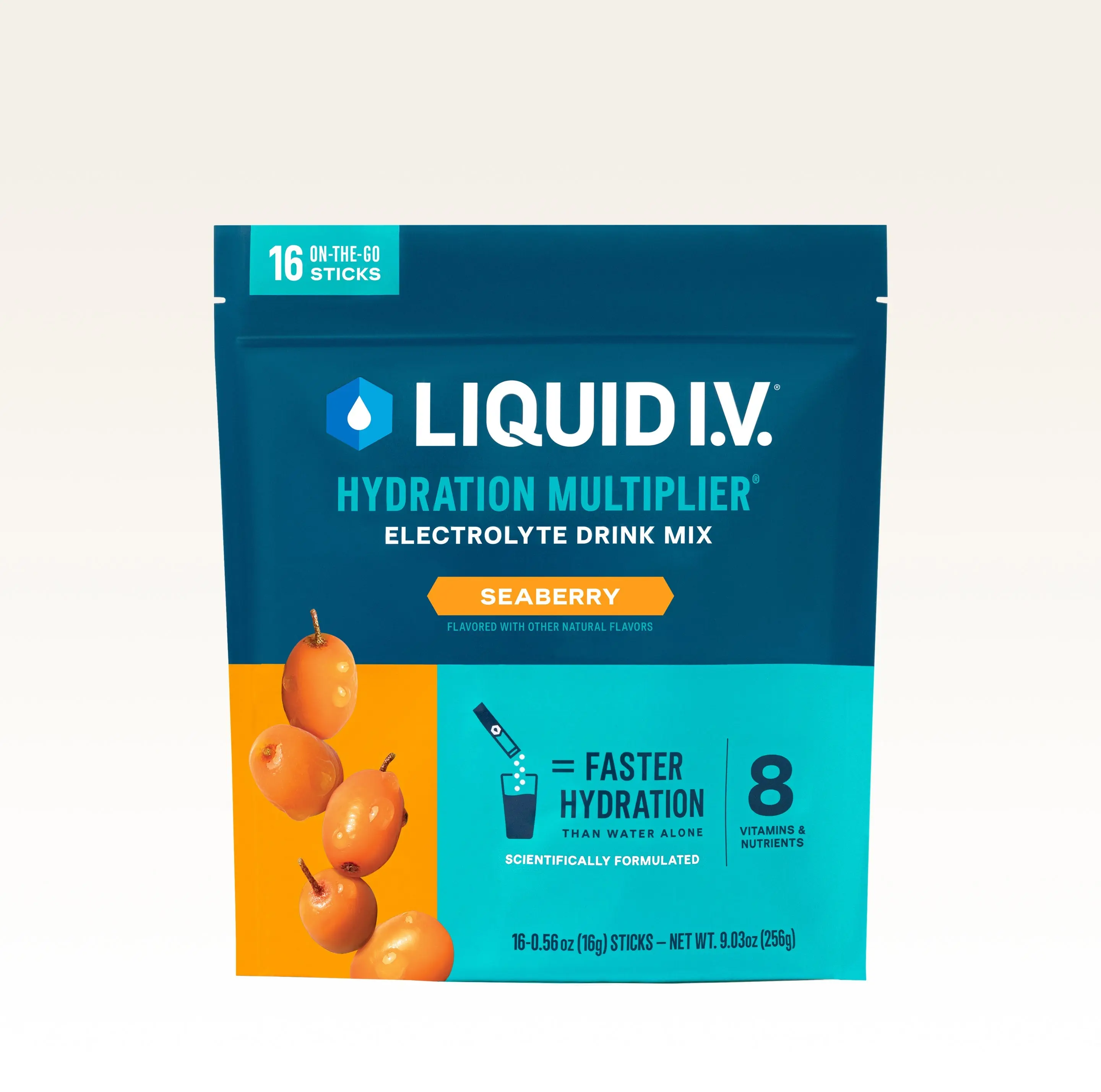 Liquid I.V. Hydration Multiplier - Seaberry - Hydration Powder Packets | Electrolyte Powder Drink Mix | Convenient Single-Serving Sticks | 8 Vitamins & Nutrients | 1 Pack (16 Servings)