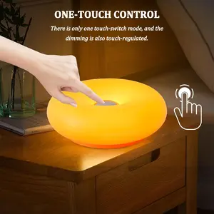 LED Night Light, Nordic INS Style Donut Wall Lamp, Touch Switch - Dimmable - Indoor Ambient Light for Bedroom, Living Room, Dining Room and Study, Led Desk Lamp