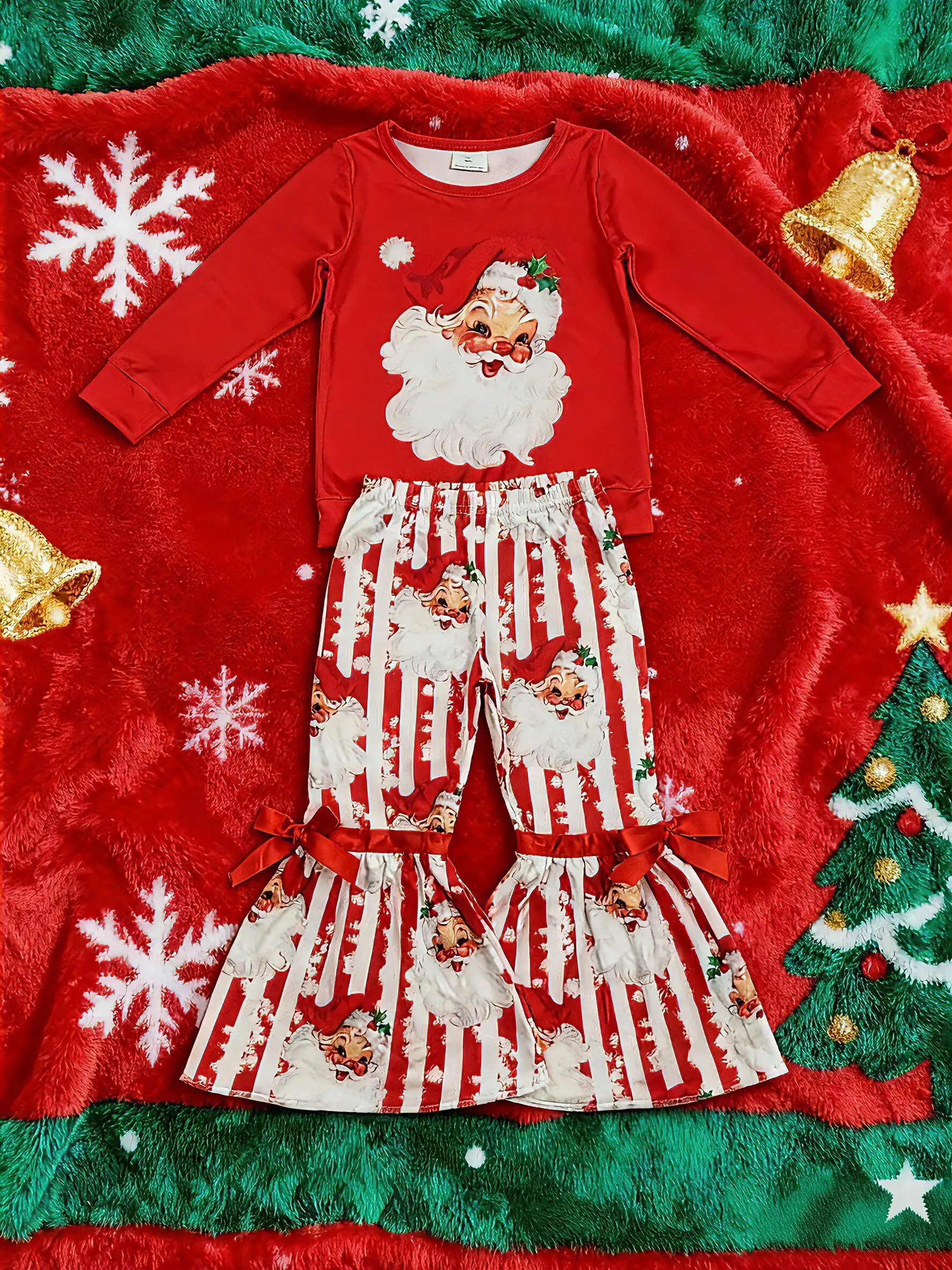 Christmas Santa Bell pants Girls Set