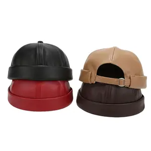 Men's Vintage Sheepskin Skull Beanie Hat - Unisex Brimless Hats, Slim-Fit Lightweight Round Design, Rolled Cuffs, Adjustable Snapback Cap, All Weather, Hand Wash Only