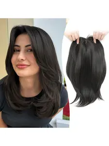 Hair Topper 18inch Clip in Synthetic Hair Toppers for Women with Thinning Hair Layered Big Base Toppers Hair Pieces for Women Natural Look Black