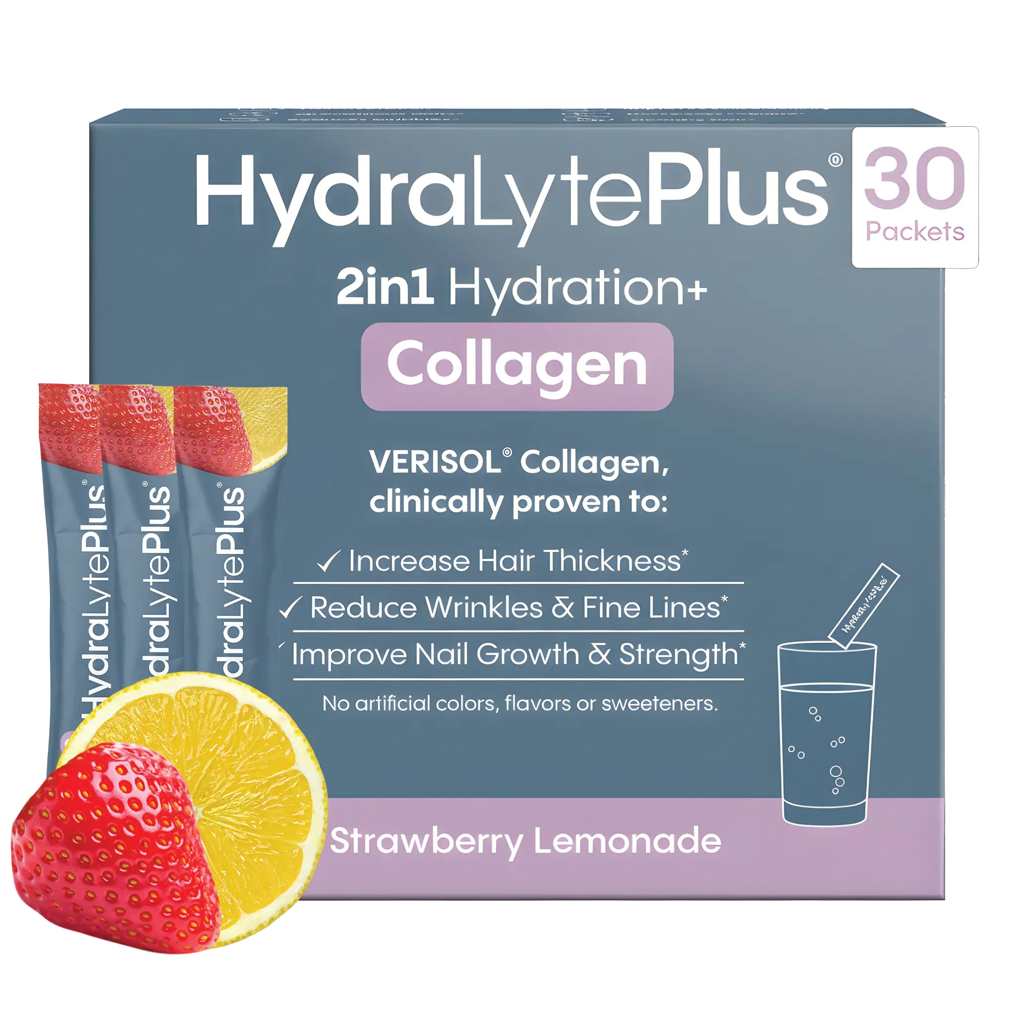 HydraLyte Plus Collagen - Low Sugar Hydration Powder | Electrolytes with VERISOL Collagen | Strawberry Lemonade (30 Servings)