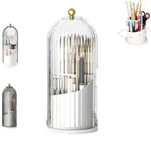 Dustproof Toothbrush Holders with Cover, Rotating Electric Toothbrush and Toothpaste Holder for Bathroom Countertop, 3 Slots Transparent Make up Brushes Organizer for Vanity Toothbrush  Brushes  Storage Bucket