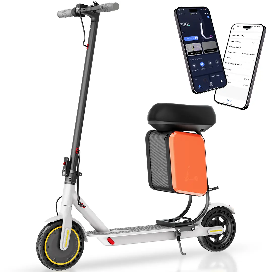 Adult Foldable Metal Electric Commuter Scooter - 350W/500W Motor, 22-mi Range, 8.5"/10" Solid Tires, 265 lbs Capacity, Dual Brakes, App Control, Optional Seat, LCD Display, Safety Features, 11L Storage Box, 28 lbs, Multifunctional pinkelectric, Aluminum A