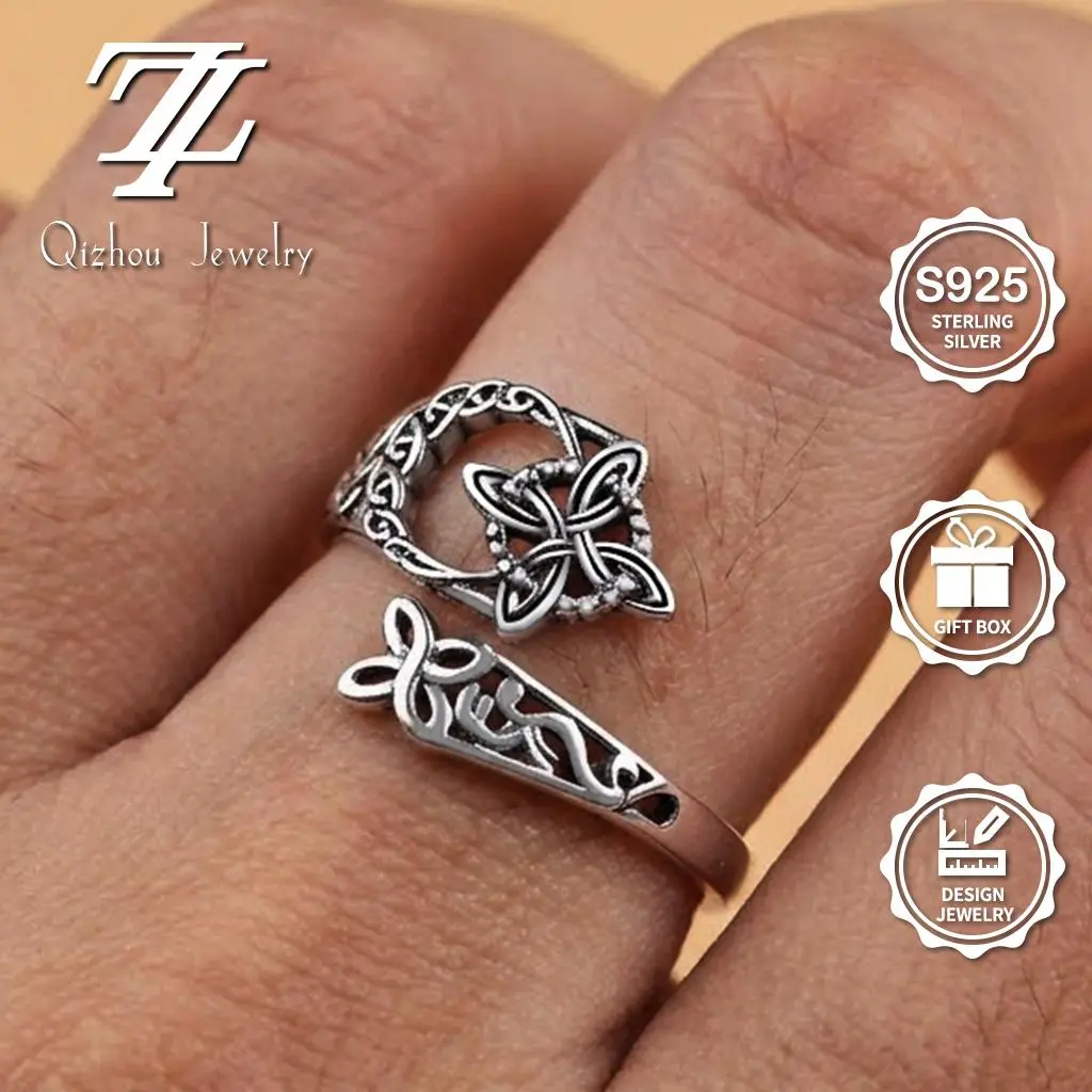 S925 Sterling Silver Celtic Knot Open Ring – Vintage Irish Knot Adjustable Ring for Women Ideal Gift Meaningful Accessory, Unique Rings, Elegant Ring summerwins
