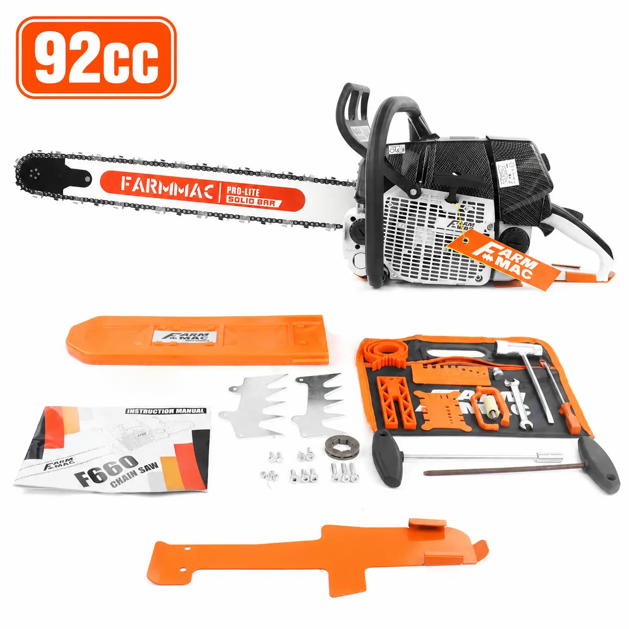 FARMMAC F660VW 92cc Gas Powered Chainsaw, 2-Cycle 5.2KW 7HP Professional Chain Saw with 25in/42in Plastic-Stainless Steel Alloy Bar & Chain Options for Tree Cutting, Chainsaw Mill Jobs (MS660 G660 Parts Compatible), 42 Inch, 25-Inch And 42-Inch Bar & Chai
