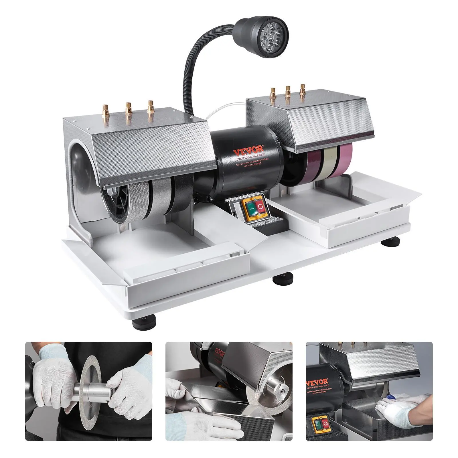 【Summerfinds】VEVOR Cabbing Machine,  , 6" 1/4HP 1800rpm Efficient, Lapidary Rock Grinder Polisher With Lamp & Water Pump, Gem Faceting Machine, Rock Grinding Machine for Gem Jade Stone, Create Cabochons for Necklaces