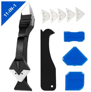 11Pcs Silicone Caulking Tools | 3-in-1 Stainless Steelhead Grout Removal Tool & Grout Remove Scraper | Multi-Purpose Caulk Remover for Kitchen, Bathroom & Window