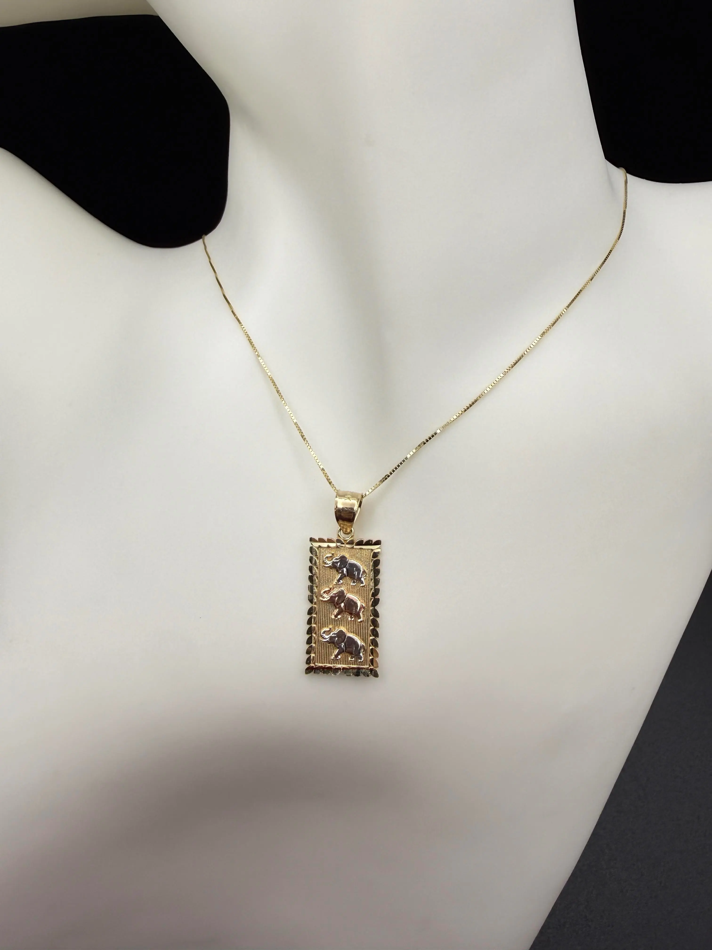 10K Gold Pendant with Elephants in Three Gold- Elegant Jewelry for Women