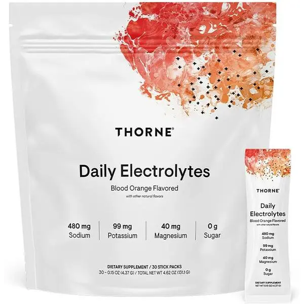 THORNE - Daily Electrolytes - Zero Sugar & Low-Calorie Electrolyte Powder Drink Mix - Flavors Derived from Natural Sources - NSF Certified for Sport - Blood Orange - 30 Stick Packs