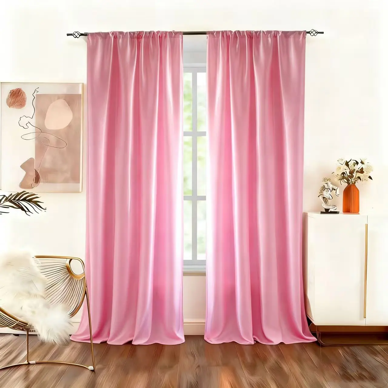 2pcs Solid Color Smooth Fabric Sheer Curtains for Living Room, Bedroom, Cafe Decor, Party Backdrop, Home Decoration Curtain, Window Curtain, Window Drapes, Home Decorative Curtain