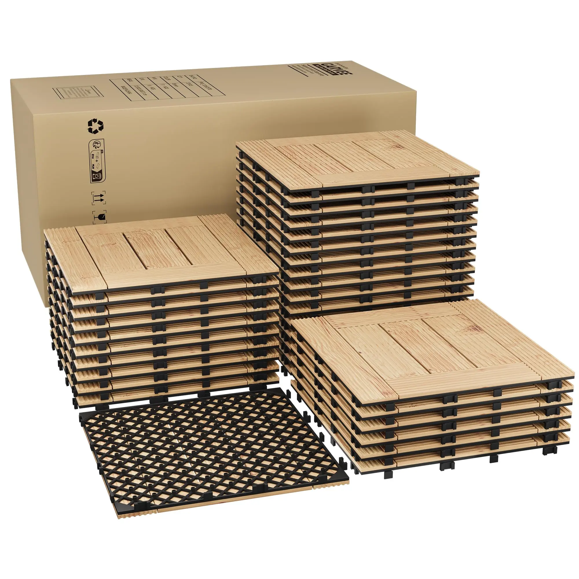 Garvee Interlocking Deck Tiles - 33 Pcs Solid Acacia Wood Flooring Tiles, 30x30 cm Heavy Duty Material, Waterproof Natural Look for Terrace, Balcony, All Weather Indoor/Outdoor Use, Dual Use
