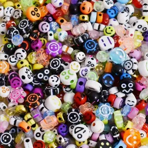 50g (1.76oz) 7-10mm mixed style colored acrylic round beads with smiling effect, transparent rainbow dispersion beads, used for making jewelry for festivals, bracelets, necklaces, DIY handicrafts.