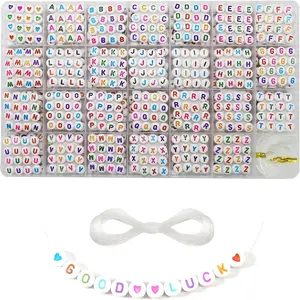 1400 Pieces 4x7mm White Round Acrylic Alphabet Letter Beads A-Z Heart Pattern Beads and Crystal Line for Jewelry Making Bracelets Necklaces Key Chains